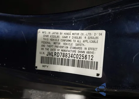 2004 Honda Cr-V Ex from USA, damaged, VIN JHLRD78834C025612